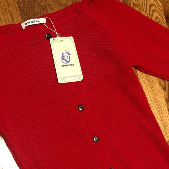 Red Ribbed Body Con Dress with Long Sleeves Size Large - Picture 3 of 7